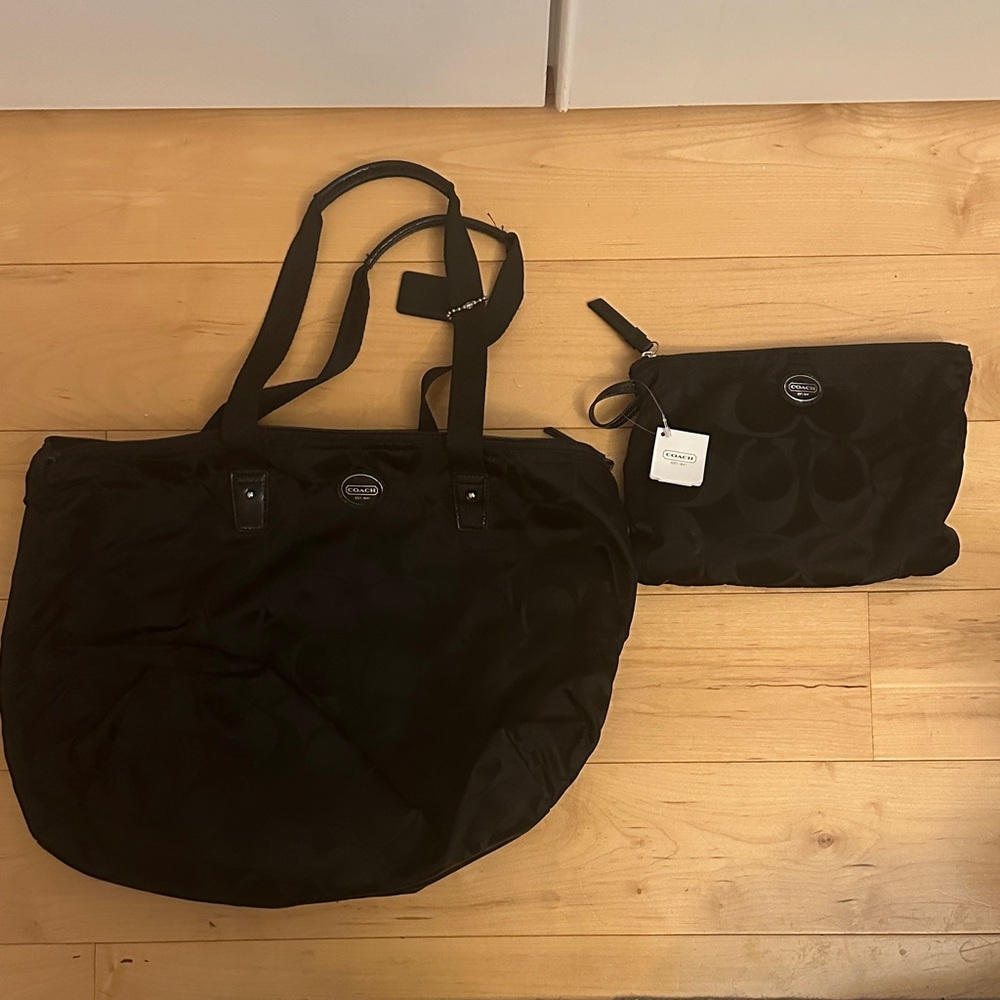 Coach Black Tote with Coordinated Pouch